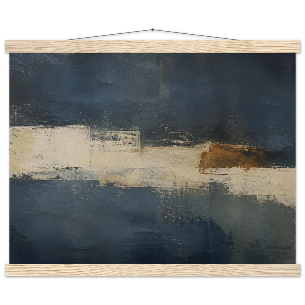 Ivory Crossing, abstract, ivory and serene lines. Archival fine art poster shown framed.