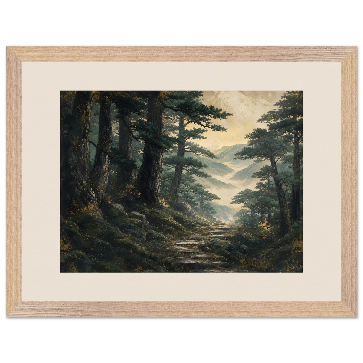Cypress Passage: japanese art and japandi. Framed fine art print, alternate frame and size.