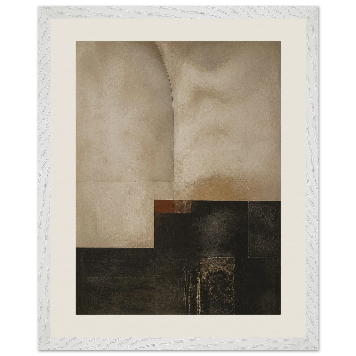 Limewash Triptych, Panel III of III, abstract, mineral texture and neutral tones. Archival framed fine art print shown framed.