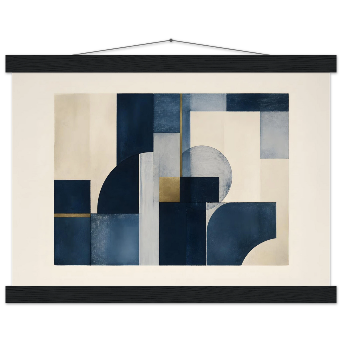 Blue Architecture, geometric abstract, blue and cream. Archival fine art poster shown framed.