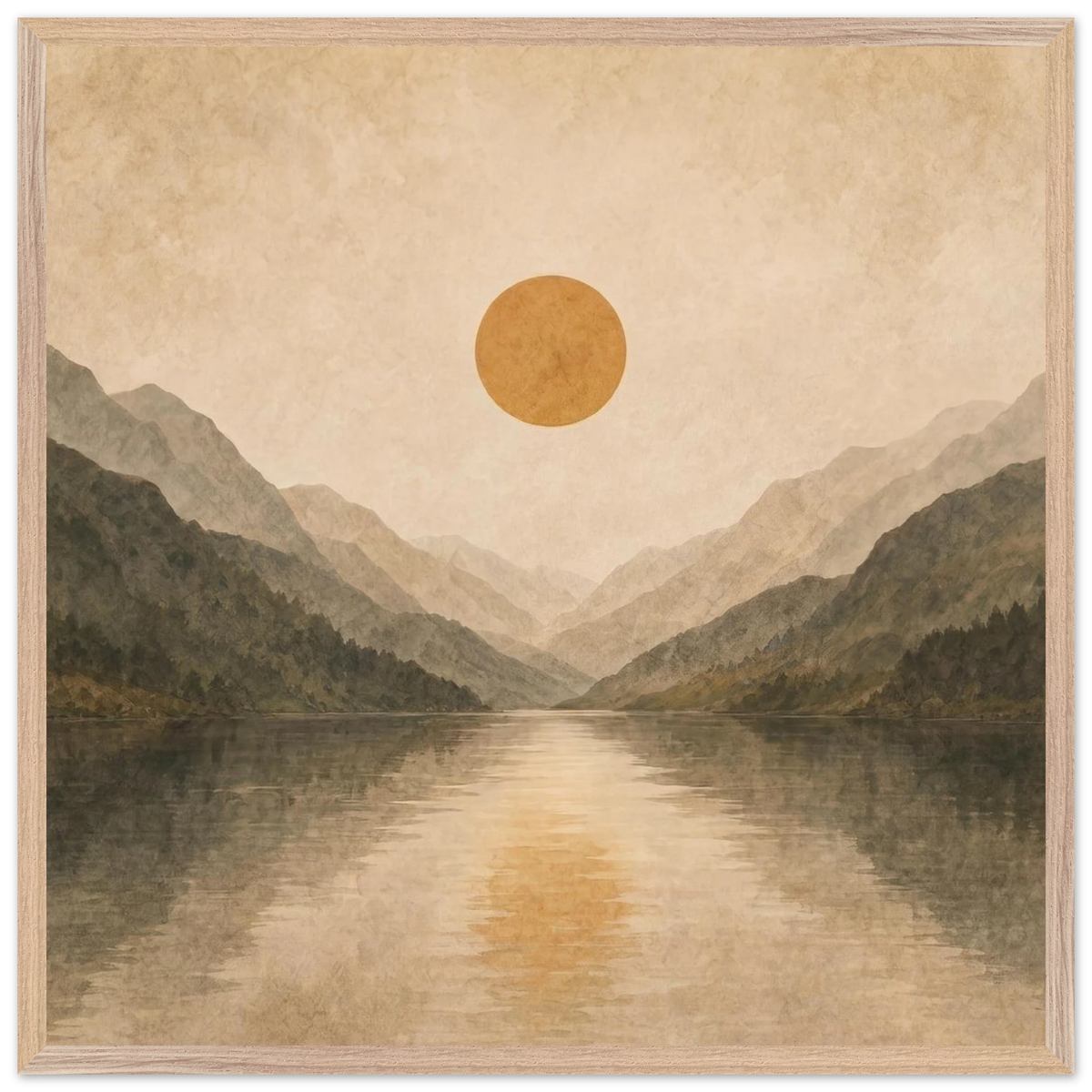 Lake Mirror: mountains, sunset and sun reflection. Framed fine art print by The Light Stays.