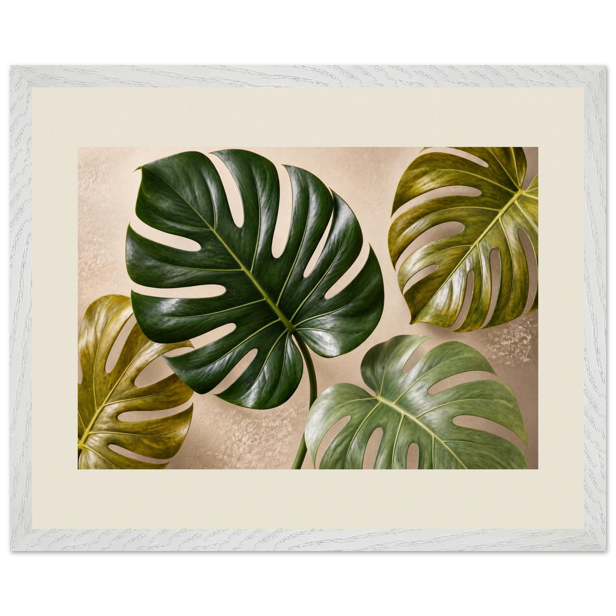 Four Greens, leaves, vivid green and impasto. Archival framed fine art print shown framed.