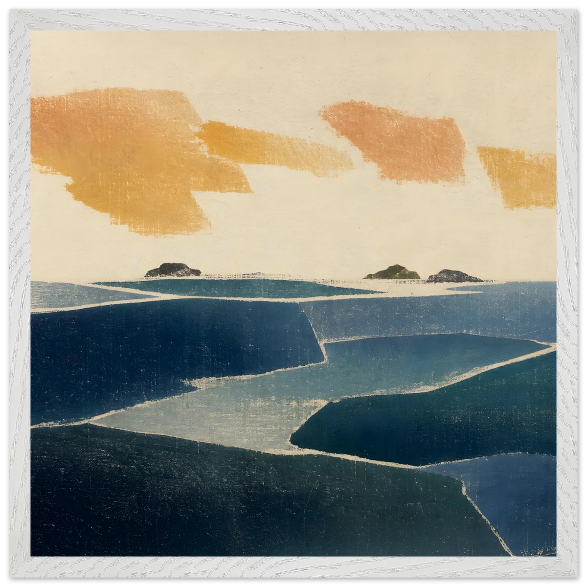 Amber and Indigo: abstract, coastline and color field. Framed fine art print by The Light Stays.