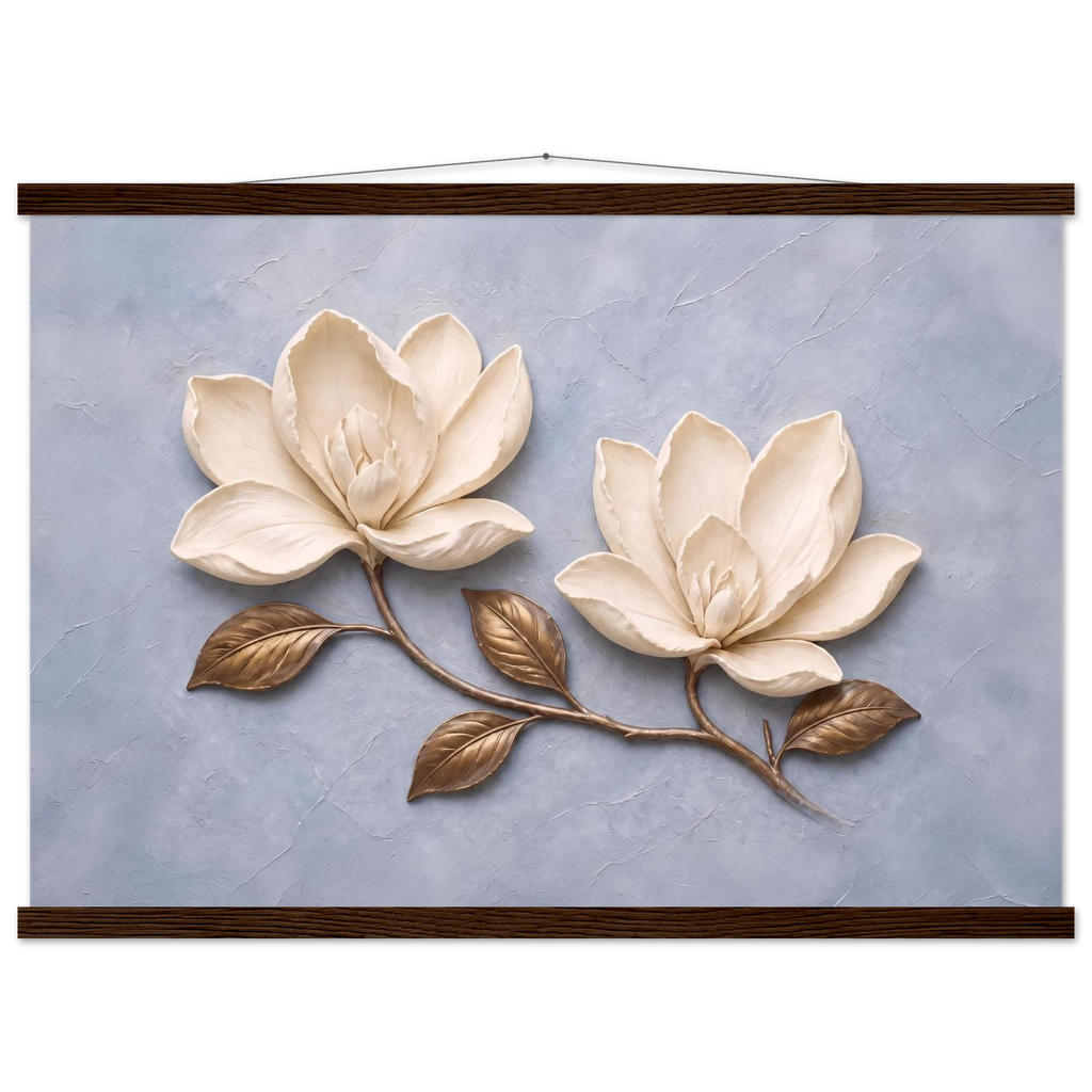 Bronze Magnolia: flowers and botanical. Fine art poster, alternate frame and size.
