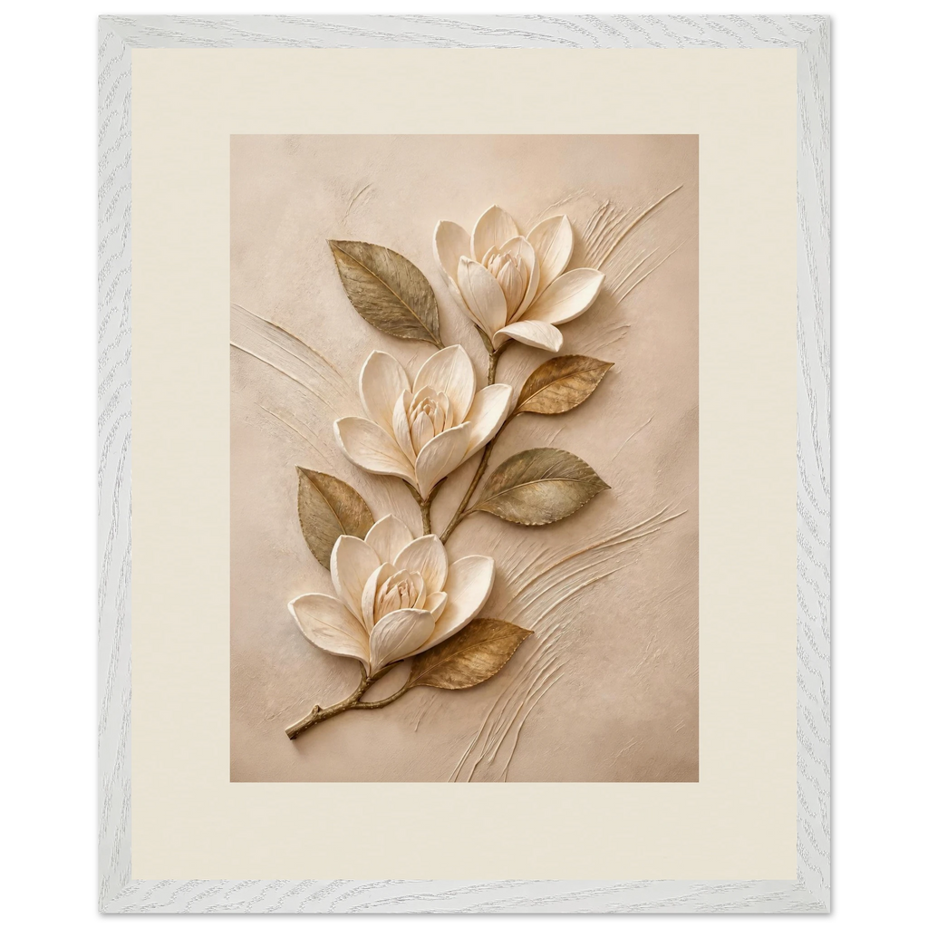 Magnolia Ascent: flowers and botanical. Framed fine art print, alternate frame and size.