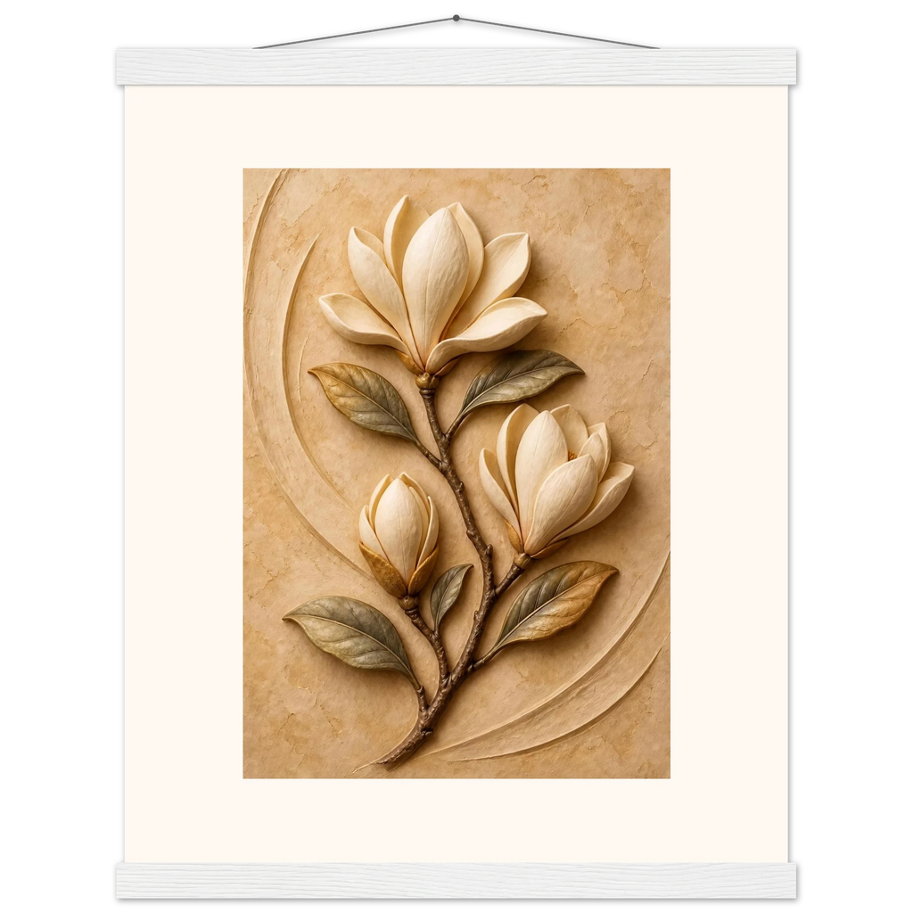 Magnolia Arc: flowers and botanical. Museum-quality fine art poster.
