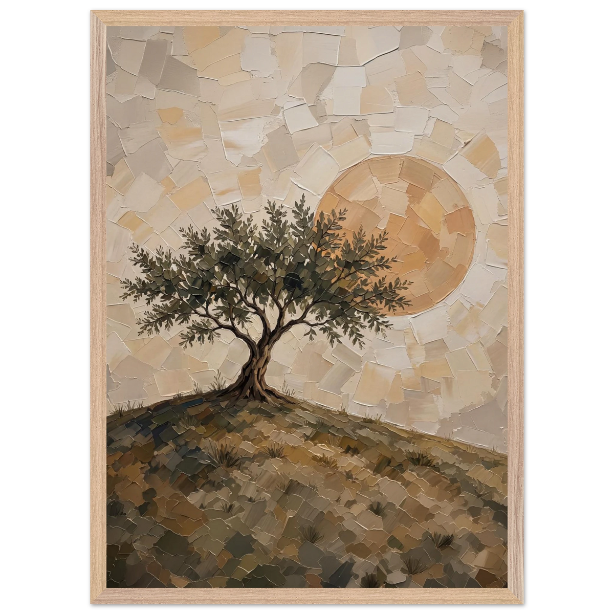 Olive Noon: hills, botanical and golden tones. Framed fine art print by The Light Stays.