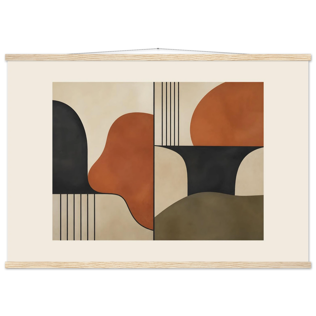 Compass and Clay: geometric abstract, clay and curves. Museum-quality fine art poster.