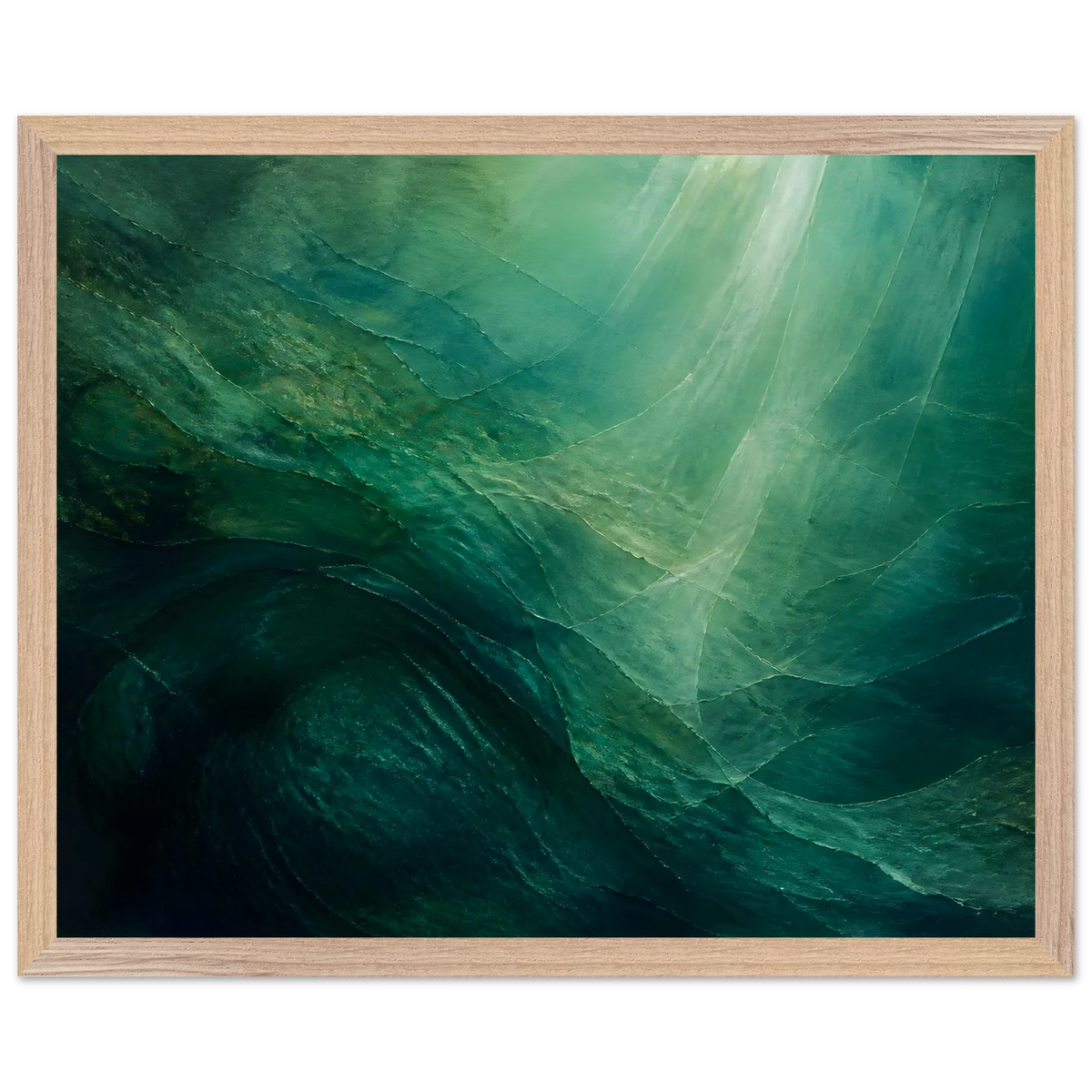 Jade Undertow: ocean, marine abstract and mineral green. Framed fine art print by The Light Stays.