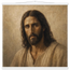 Pôster Kind Eyes com suporte de madeira, retrato sereno de Jesus em luz quente