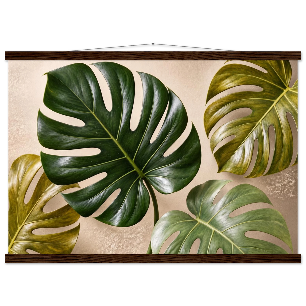 Four Greens: leaves, vivid green and impasto. Fine art poster, alternate frame and size.