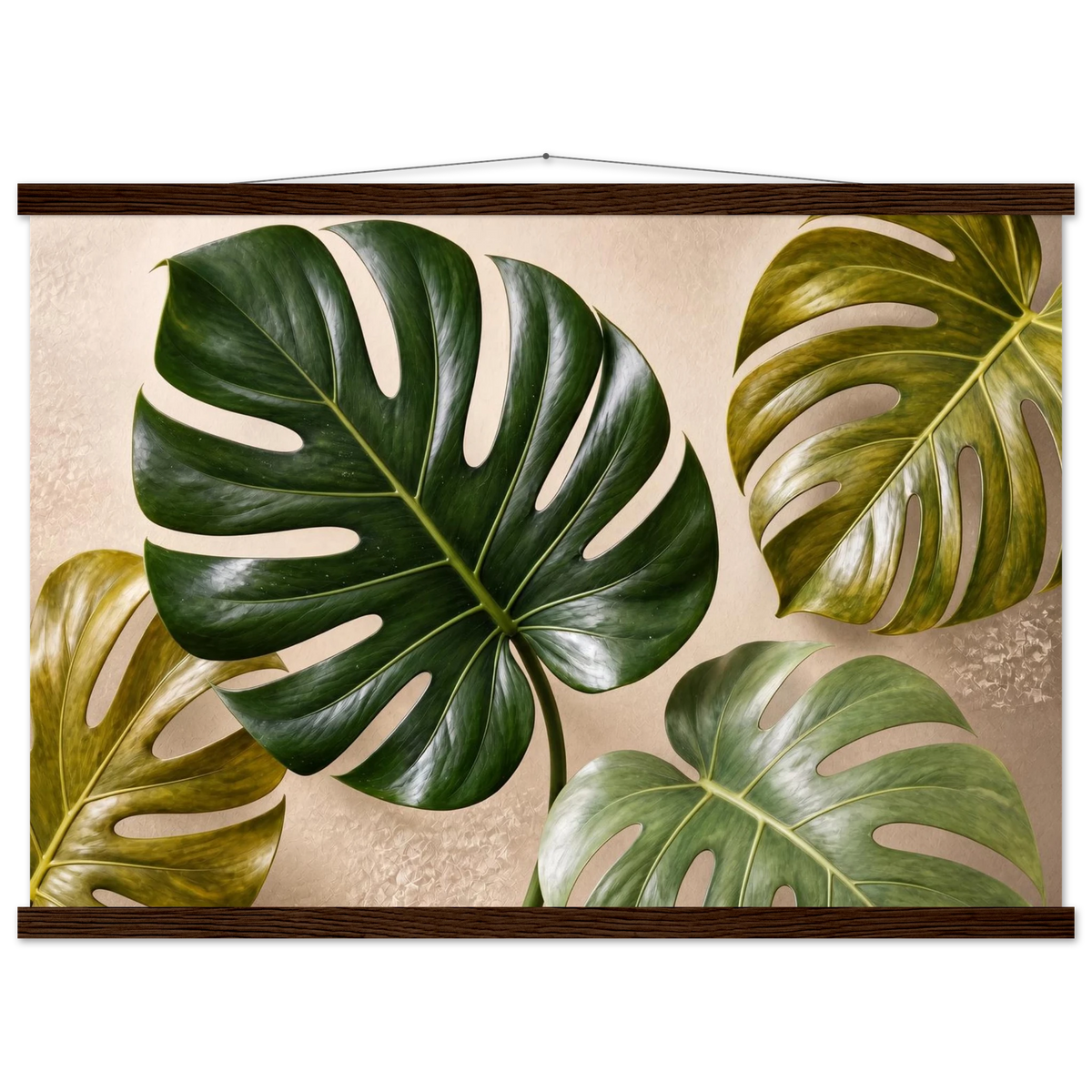 Four Greens: leaves, vivid green and impasto. Fine art poster, alternate frame and size.