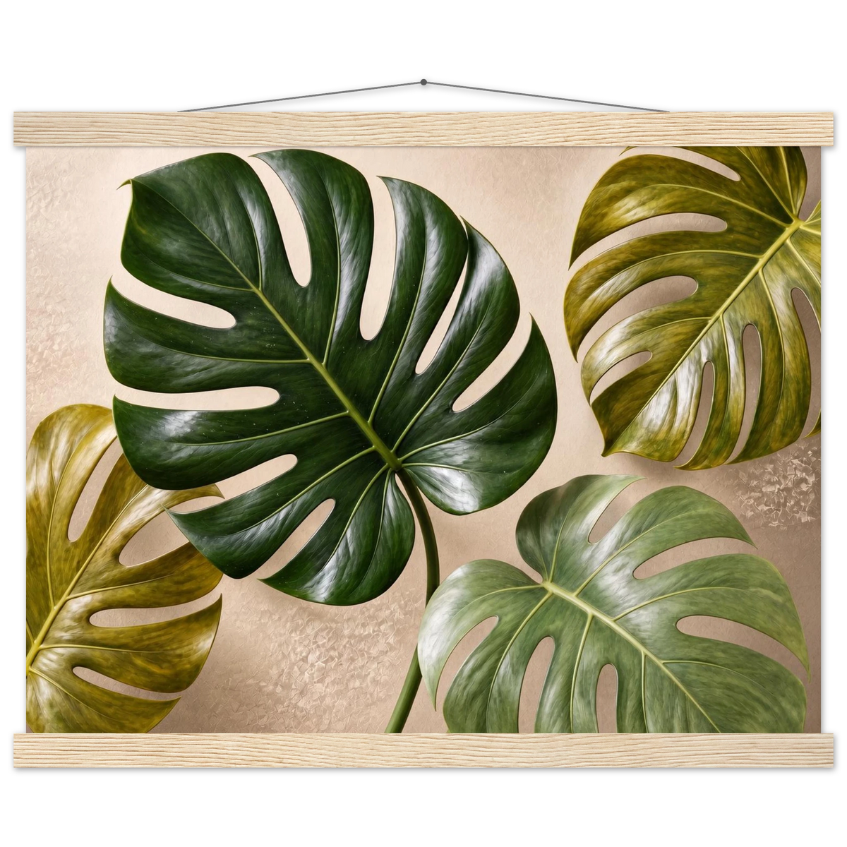 Four Greens, leaves, vivid green and impasto. Archival fine art poster shown framed.