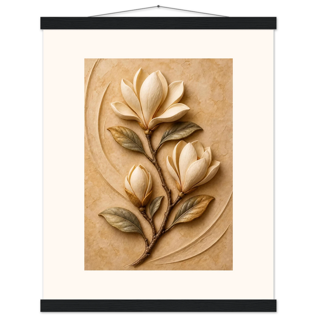 Magnolia Arc, flowers and botanical. Archival fine art poster shown framed.