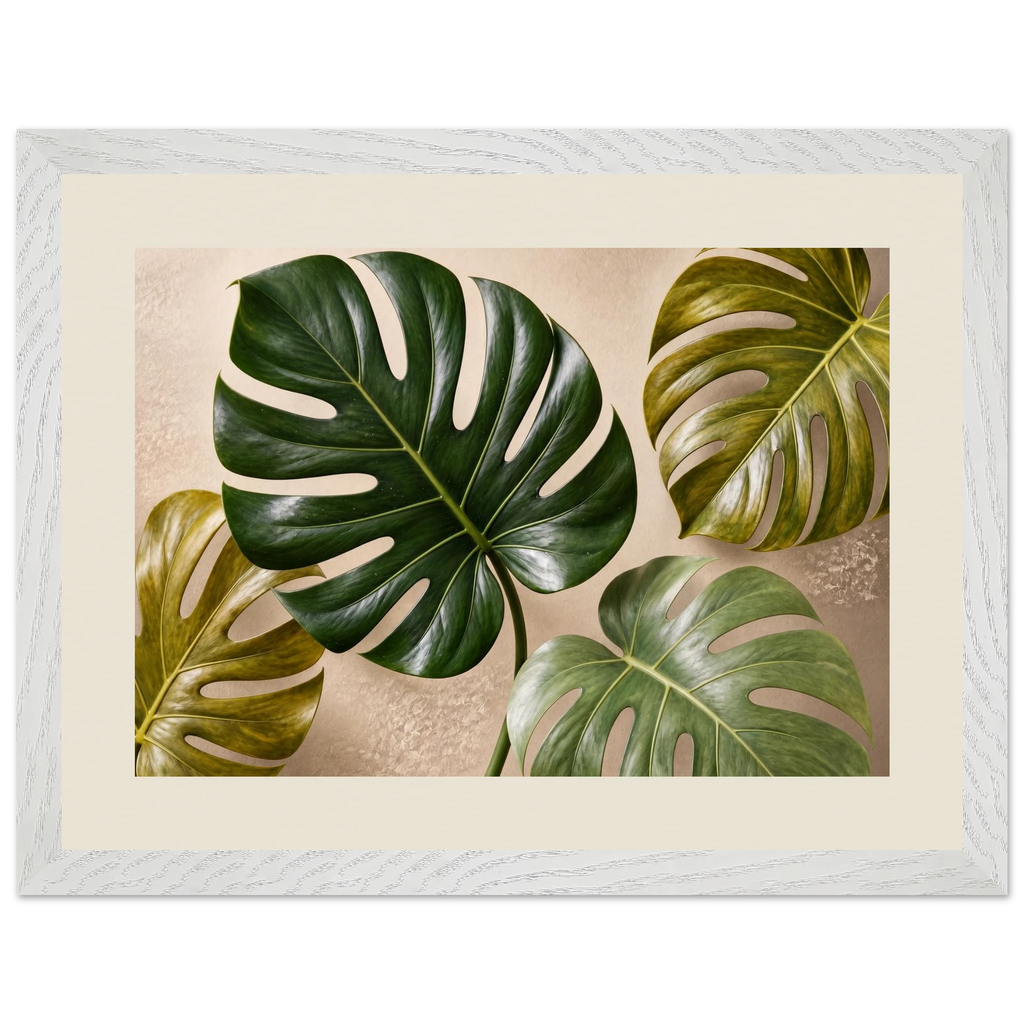 Four Greens: leaves, vivid green and impasto. Museum-quality framed fine art print.