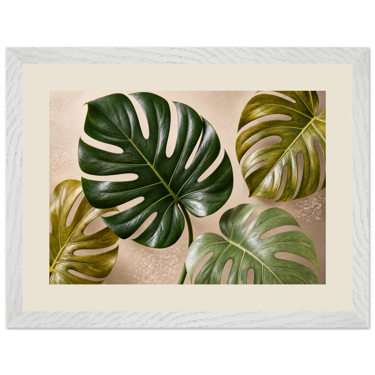 Four Greens: leaves, vivid green and impasto. Museum-quality framed fine art print.