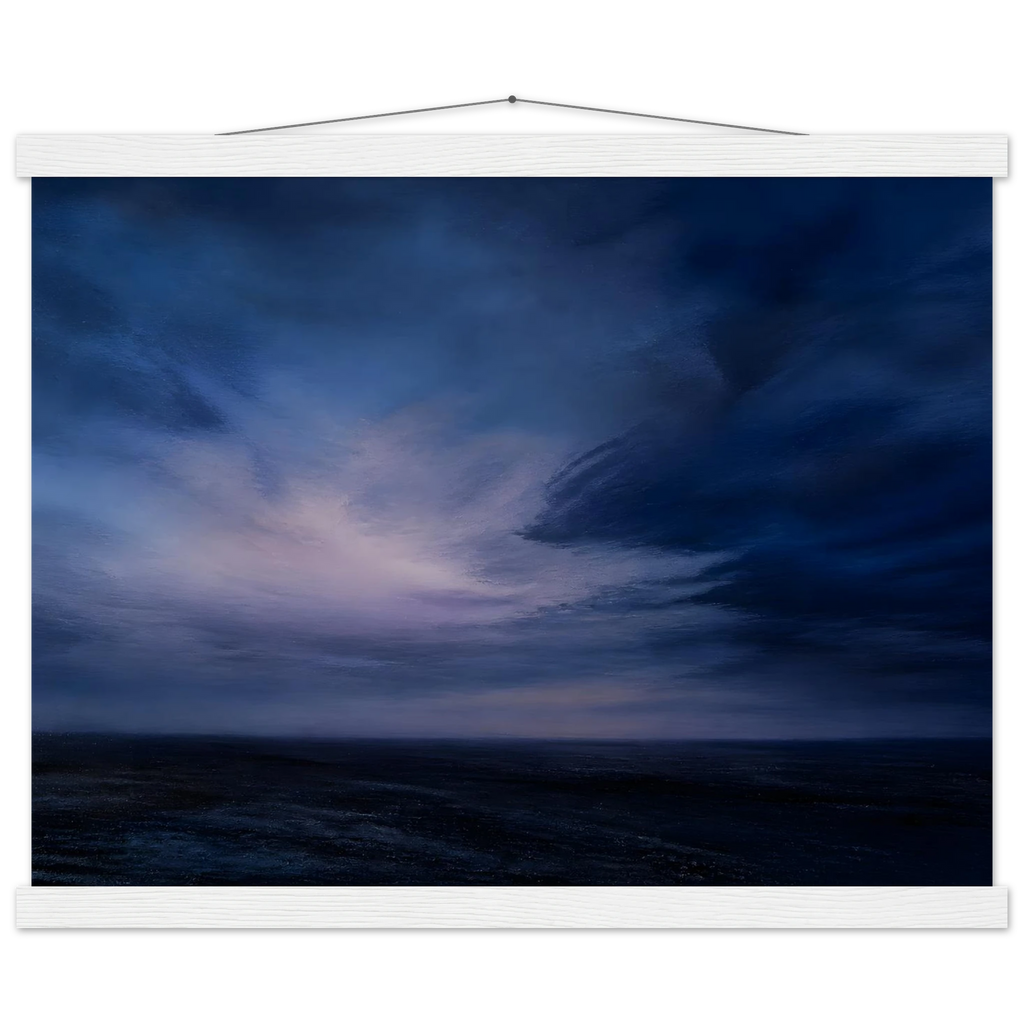 Blue Hour Field: night, horizon and deep blue. Museum-quality fine art poster.