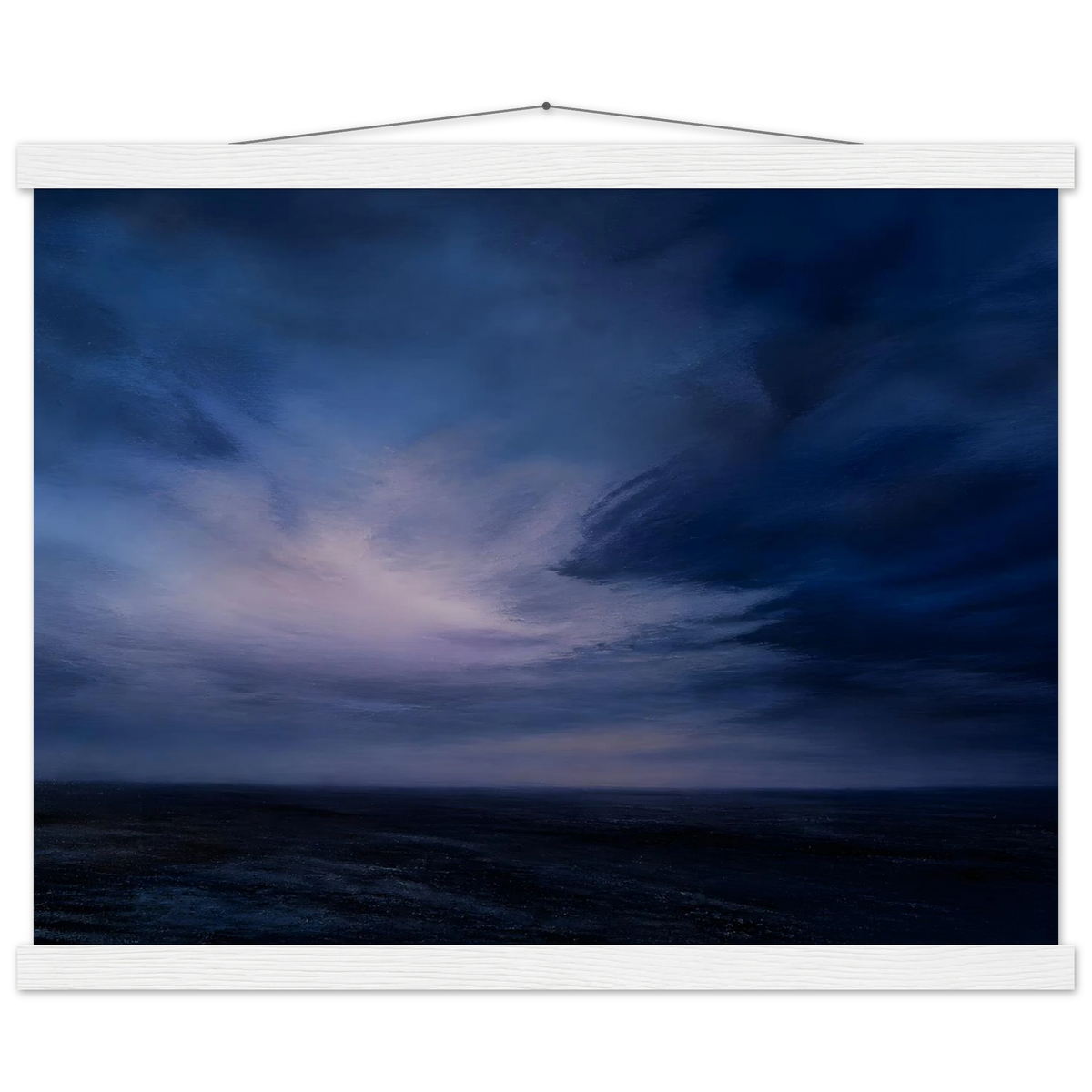 Blue Hour Field: night, horizon and deep blue. Museum-quality fine art poster.