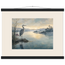 Heron at Dawn, japanese art and japandi. Archival fine art poster shown framed.