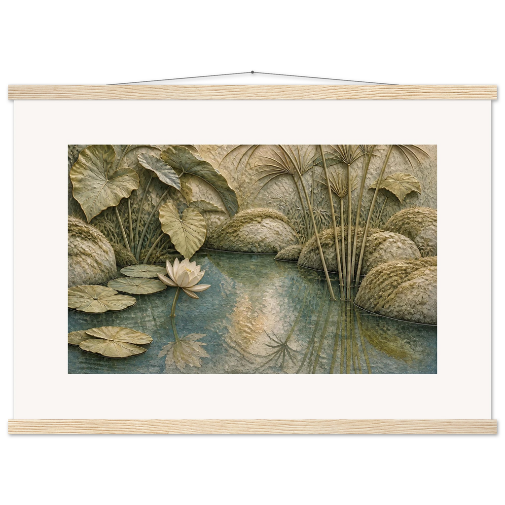 Papyrus Pond: lake, papyrus and serene greens. Fine art poster by The Light Stays.