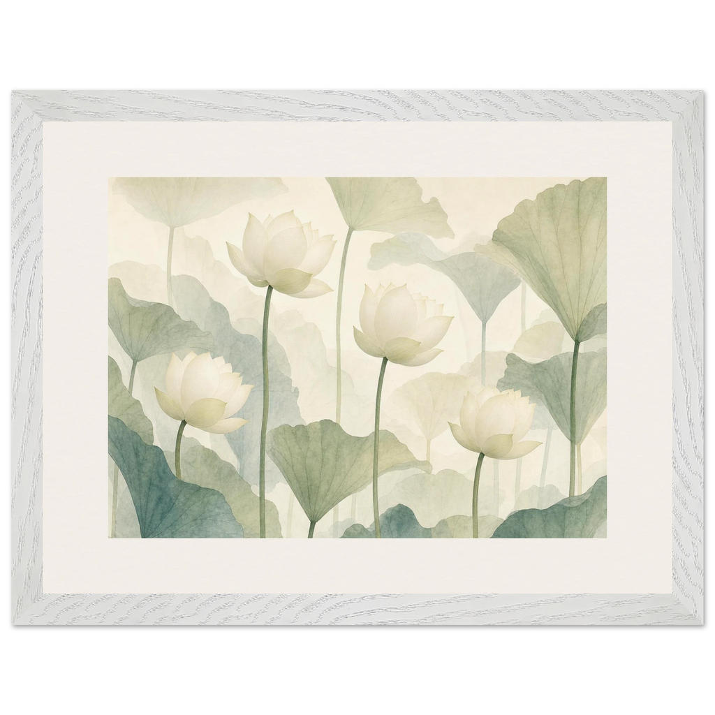Ivory Lotus Screen: flowers and botanical. Museum-quality framed fine art print.