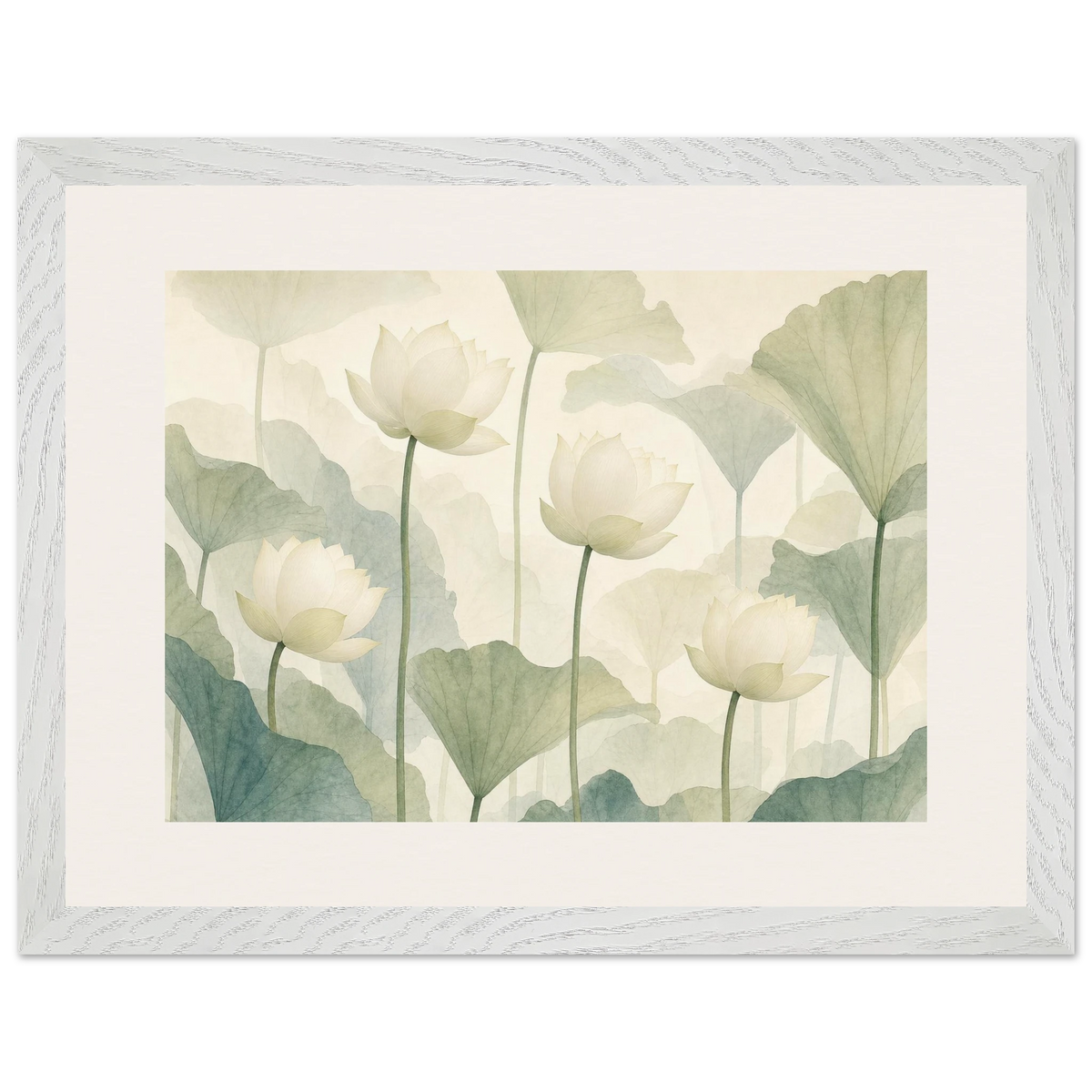 Ivory Lotus Screen: flowers and botanical. Museum-quality framed fine art print.