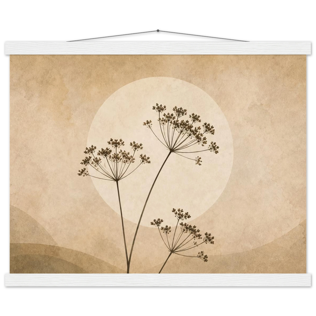 Pôster Wild Stems com suporte de madeira, hastes botânicas suaves em composição circular