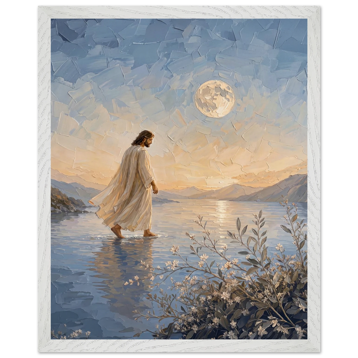 Upon the Waters: jesus, moon and night. Framed fine art print by The Light Stays.