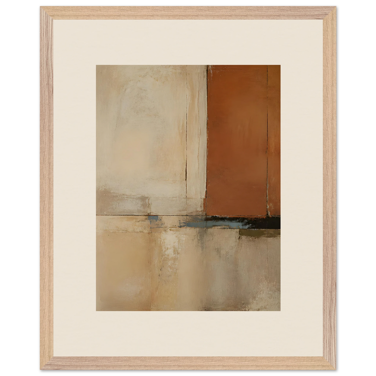 Terracotta Diptych, Panel I of II: two panels, terracotta and cream. Framed fine art print, alternate frame and size.