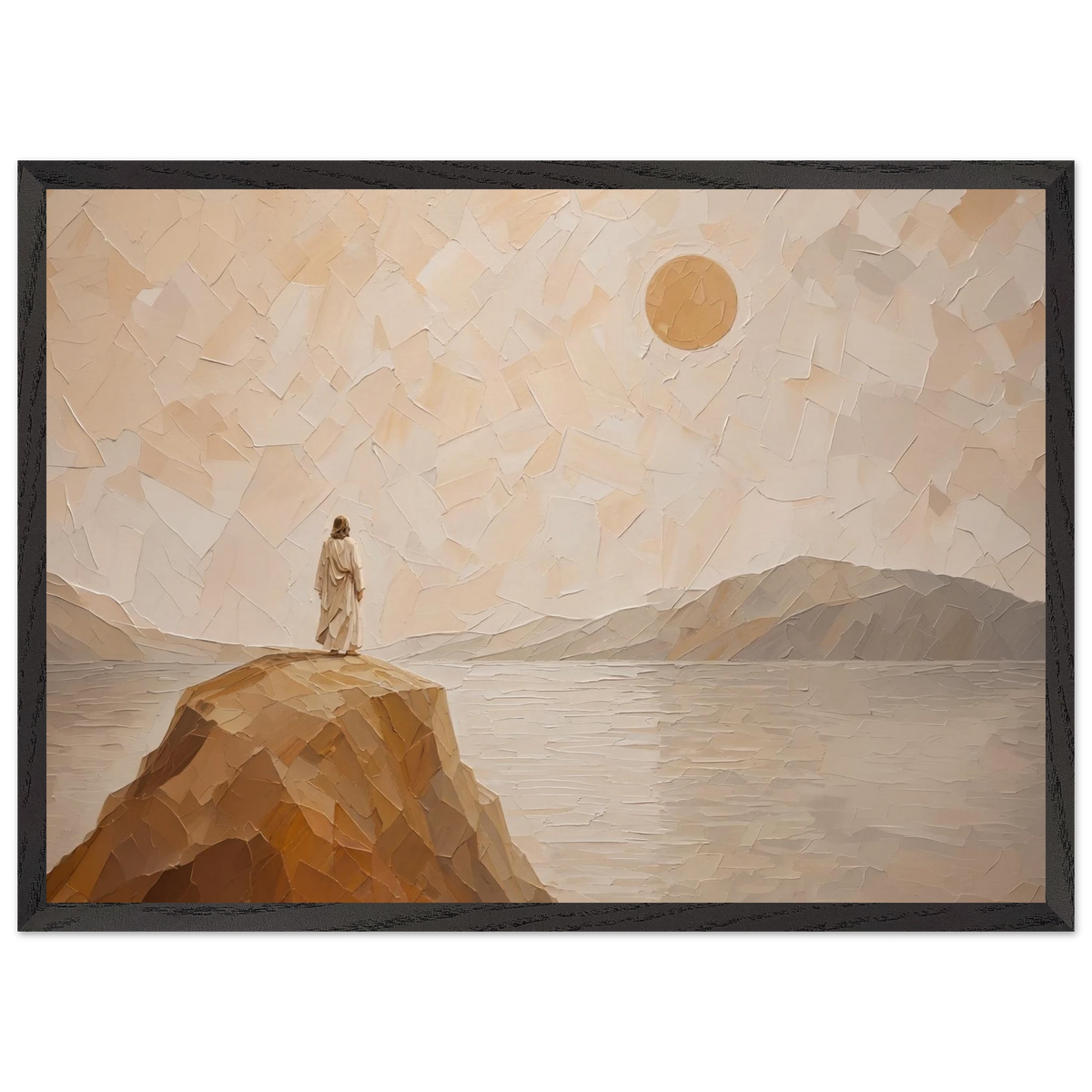 Salt Shore: jesus, cliff and sea. Framed fine art print by The Light Stays.