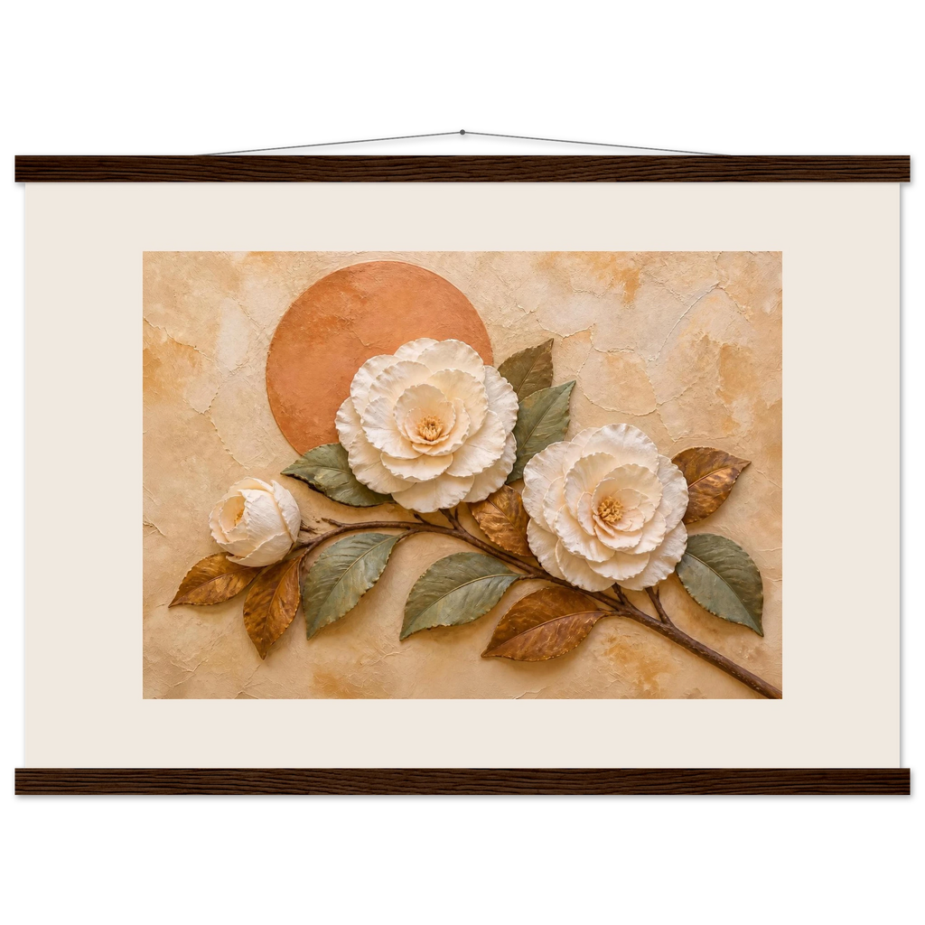 Camellia Eclipse: flowers and botanical. Fine art poster, alternate frame and size.