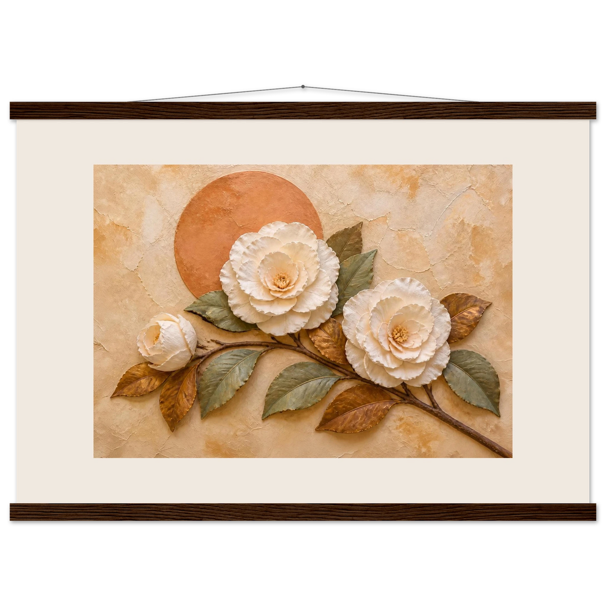 Camellia Eclipse: flowers and botanical. Fine art poster, alternate frame and size.