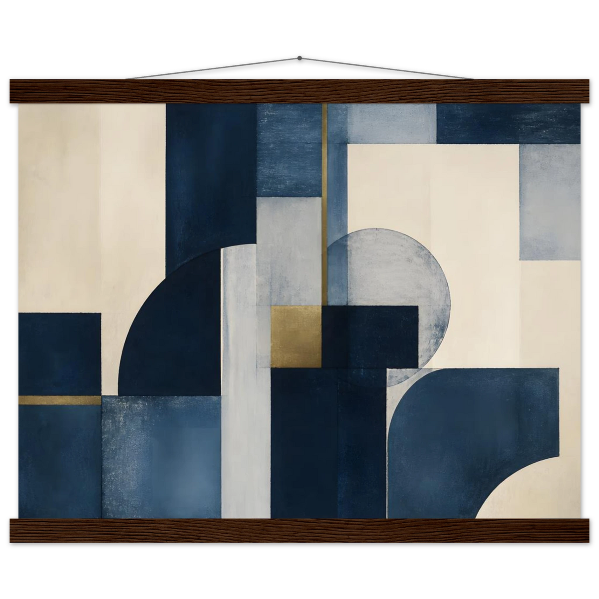 Blue Architecture: geometric abstract, blue and cream. Museum-quality fine art poster.