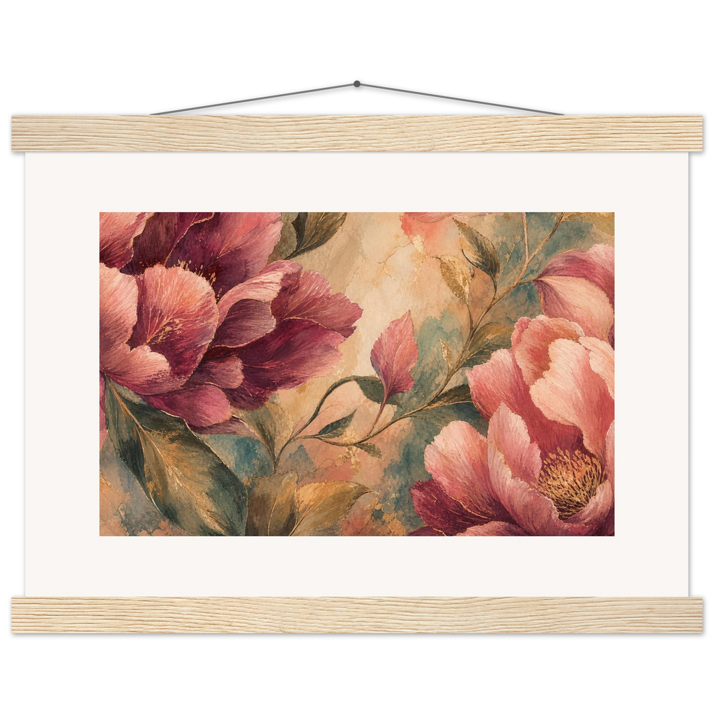 Crimson Peonies: flowers and botanical. Fine art poster.