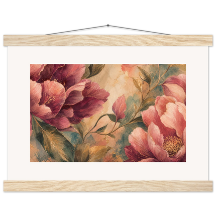 Crimson Peonies: flowers and botanical. Fine art poster.