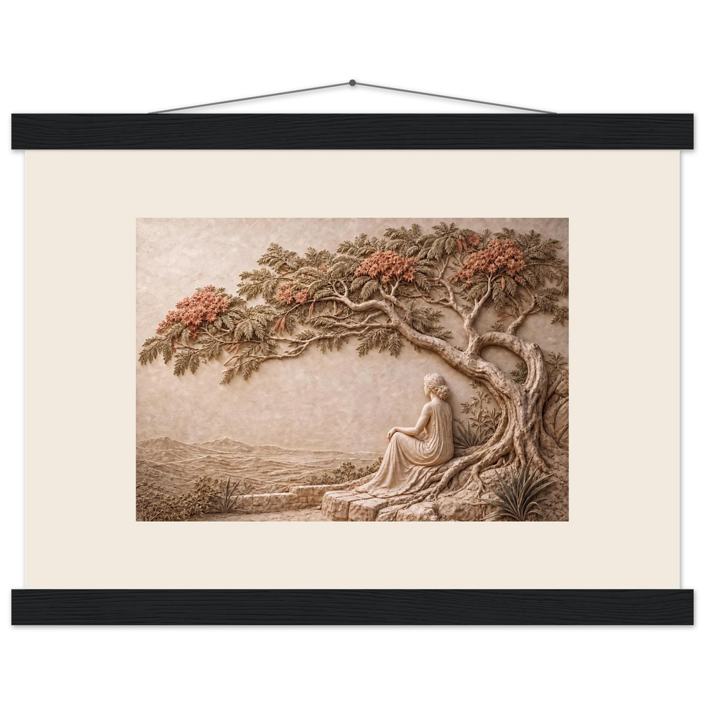 Under the Blossoms: petra and flora. Fine art poster, alternate frame and size.