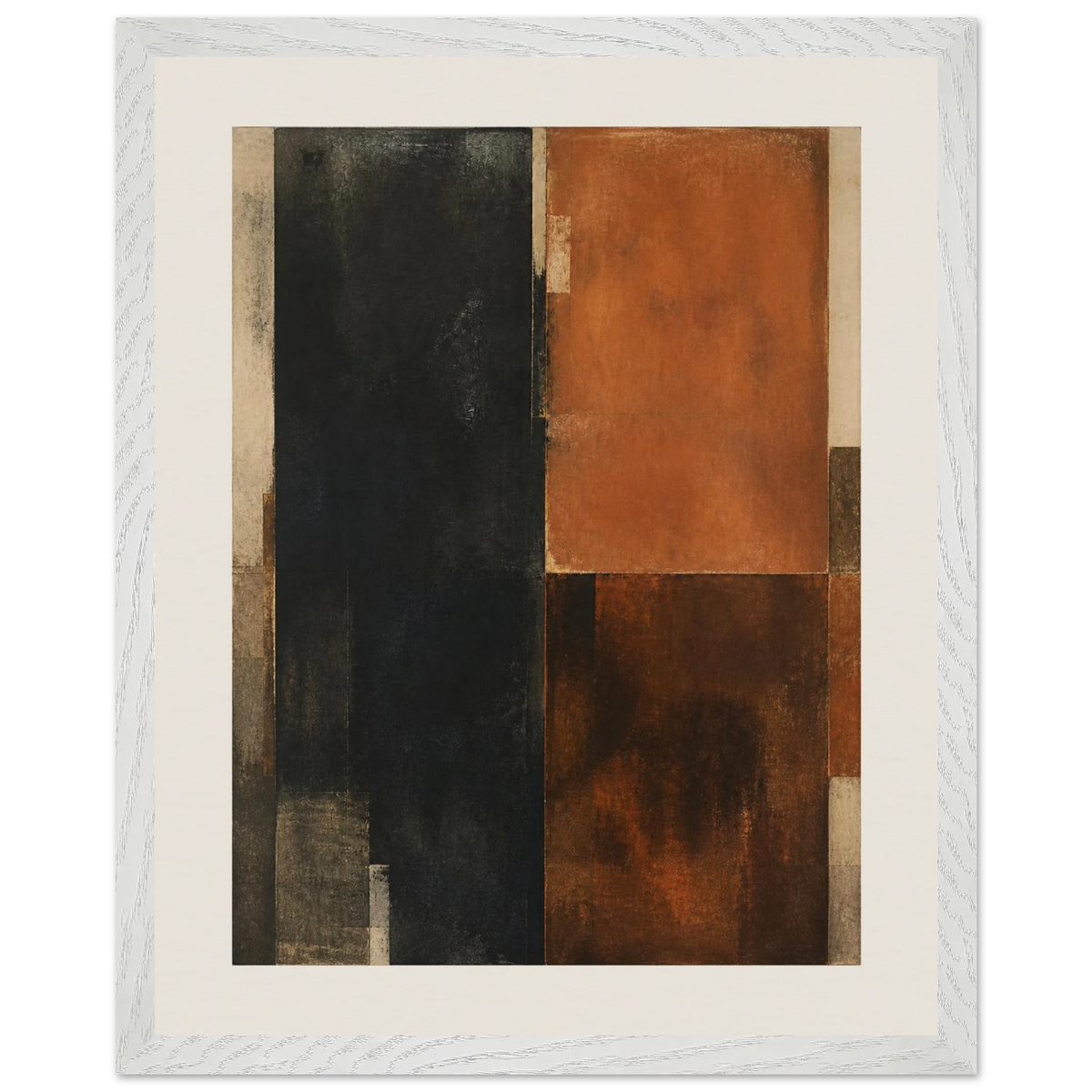 Earth and Charcoal Diptych, Panel I of II: abstract, geometry and mineral palette. Framed fine art print by The Light Stays.