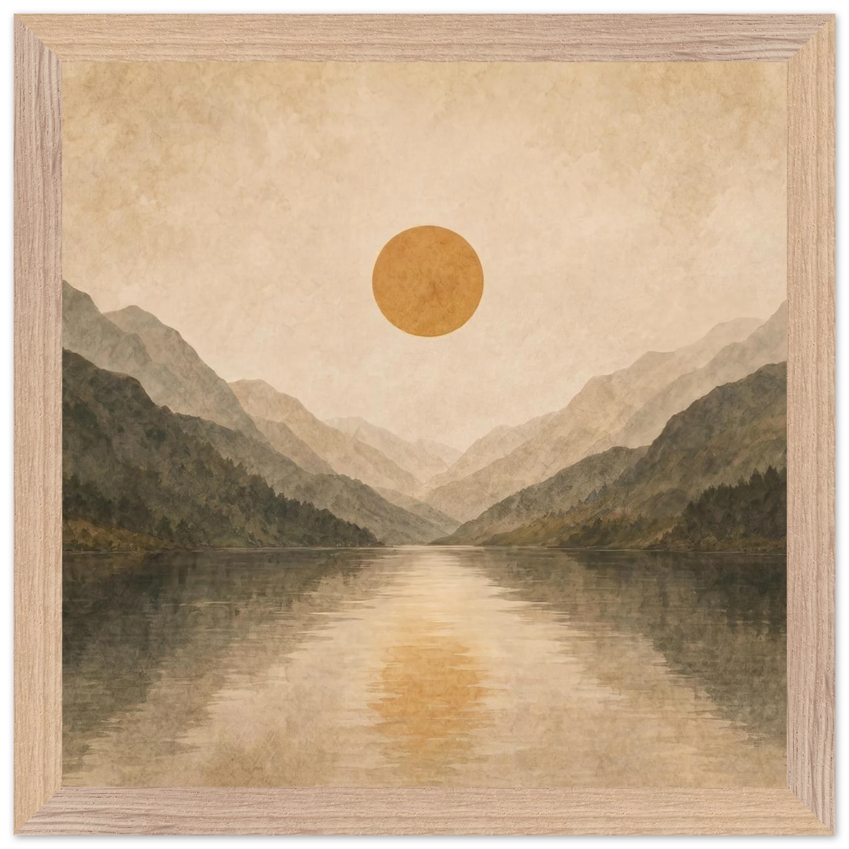 Lake Mirror: mountains, sunset and sun reflection. Framed fine art print by The Light Stays.