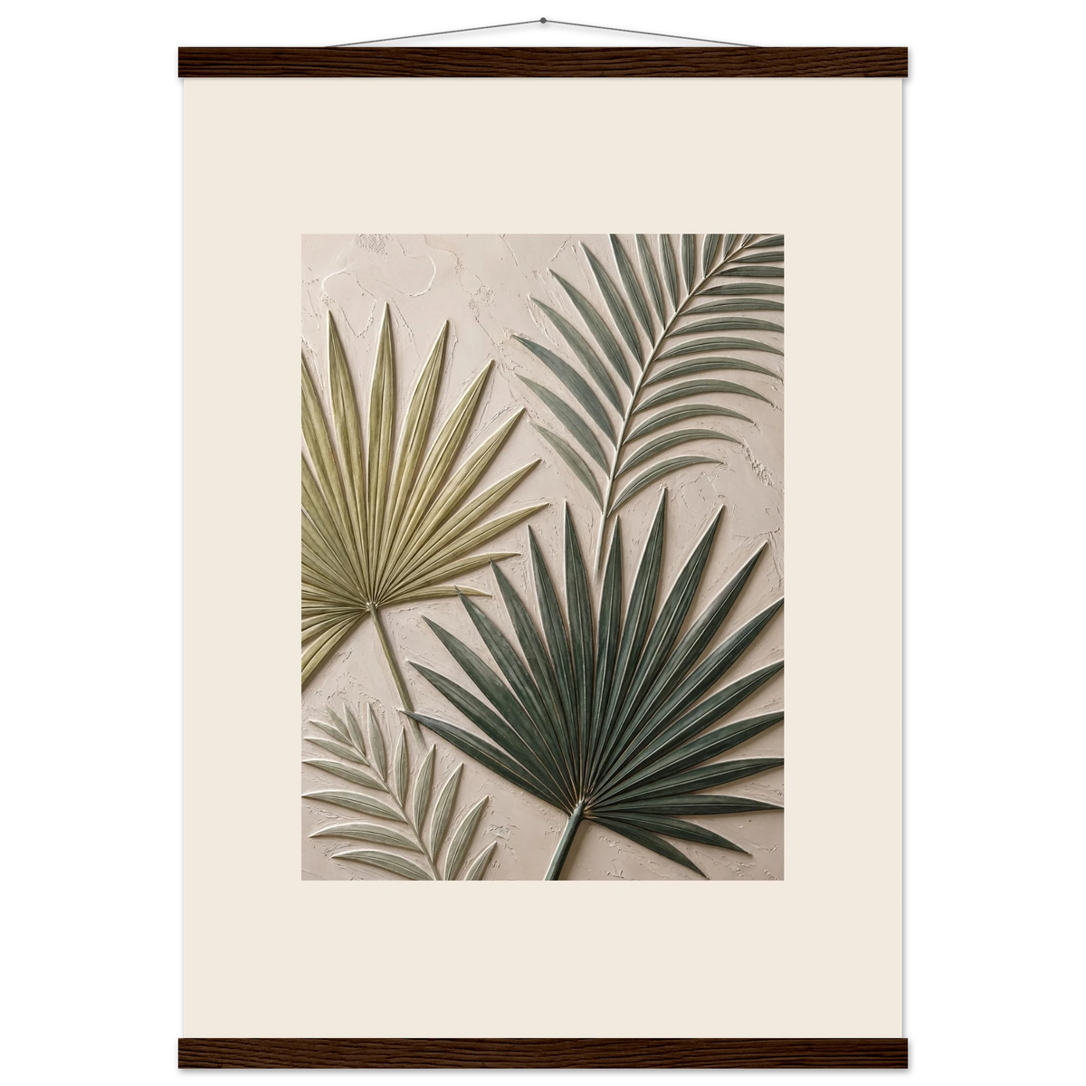 Carved Fronds: impasto, leaves and sand tones. Museum-quality fine art poster.