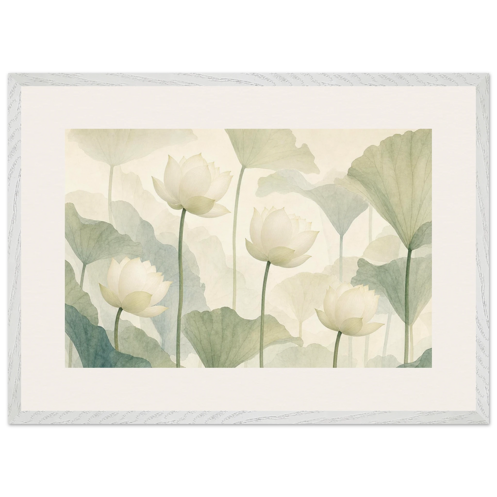 Ivory Lotus Screen: flowers and botanical. Museum-quality framed fine art print.