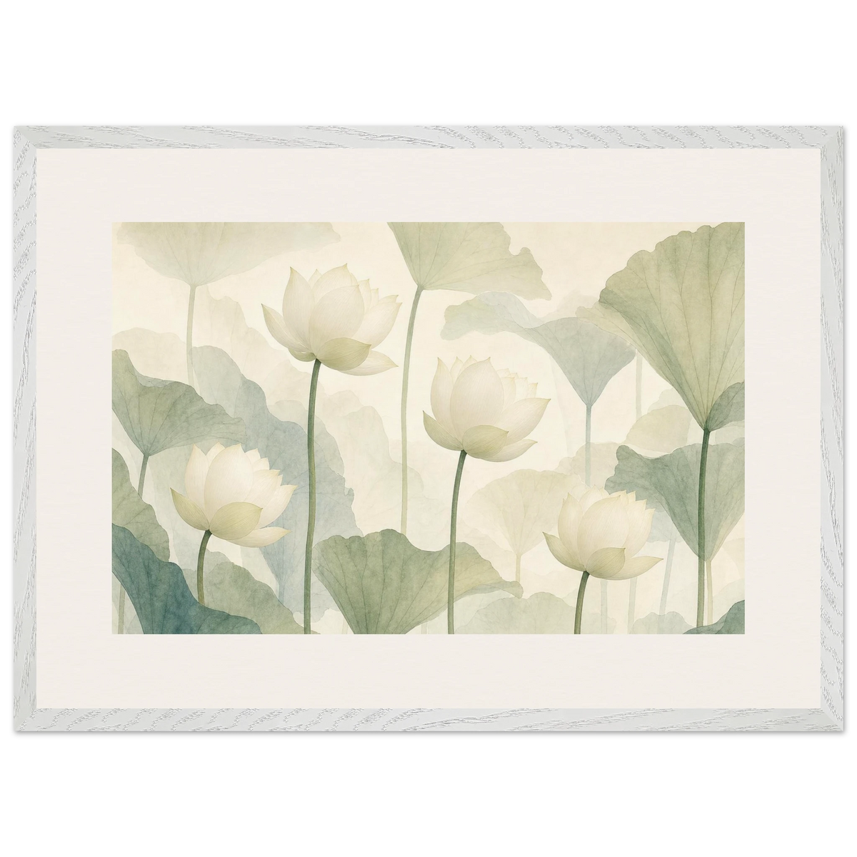 Ivory Lotus Screen: flowers and botanical. Museum-quality framed fine art print.