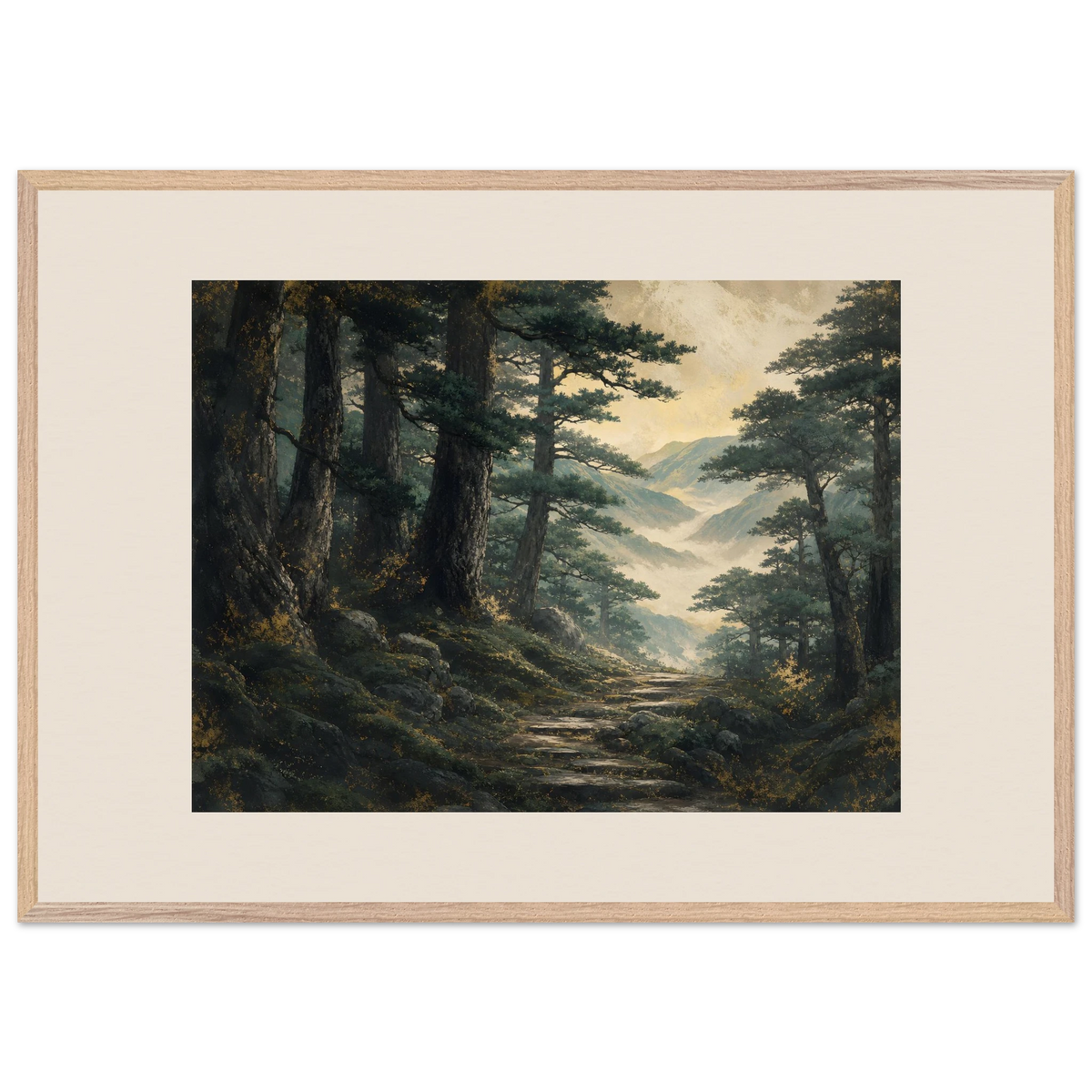 Cypress Passage: japanese art and japandi. Framed fine art print, alternate frame and size.