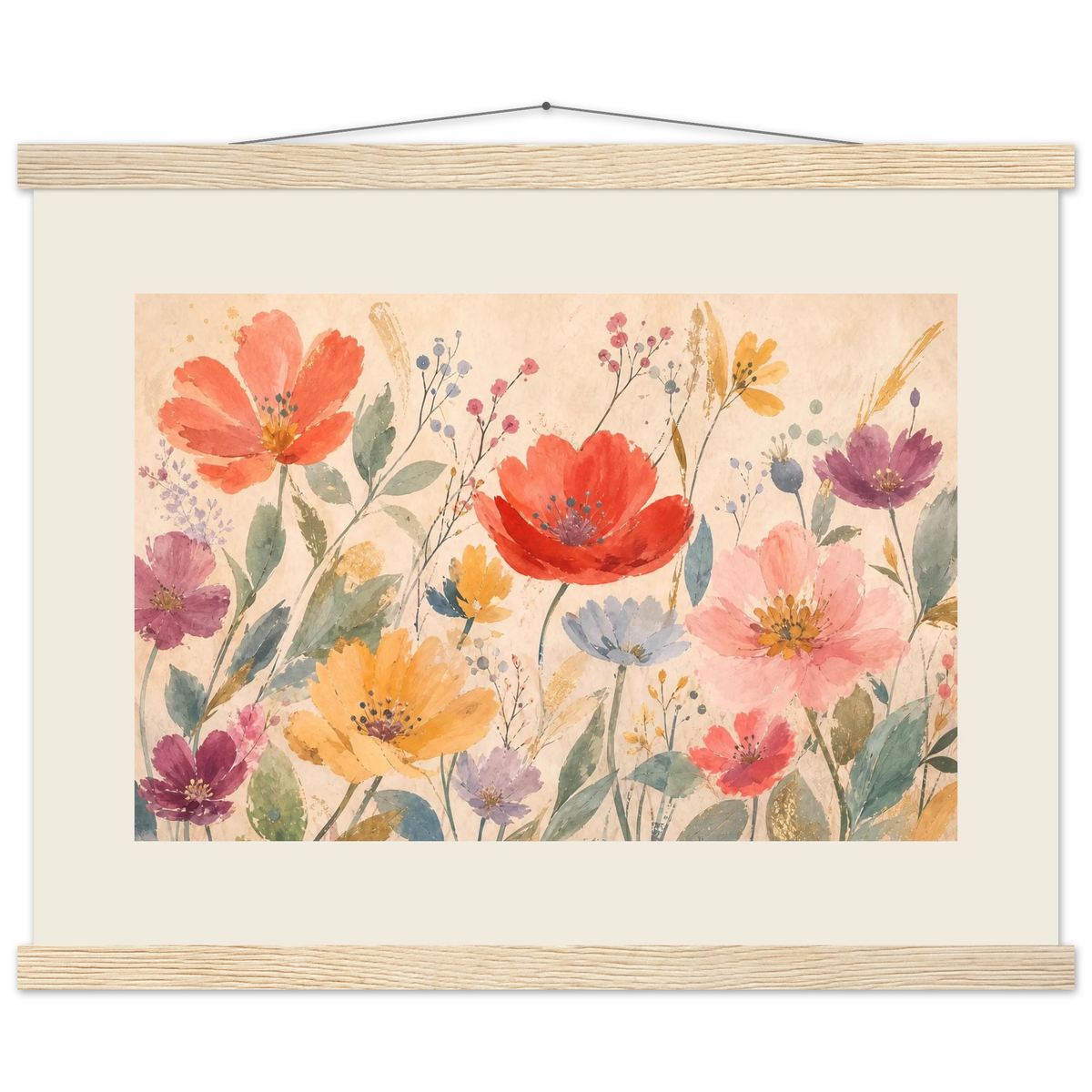 Floral Rhythm, flowers and botanical. Archival fine art poster shown framed.