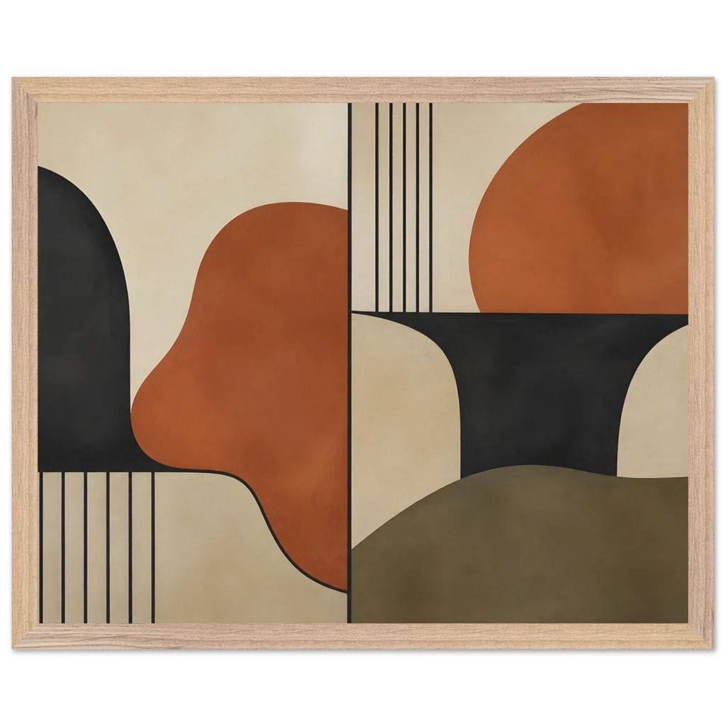 Compass and Clay: geometric abstract, clay and curves. Museum-quality framed fine art print.