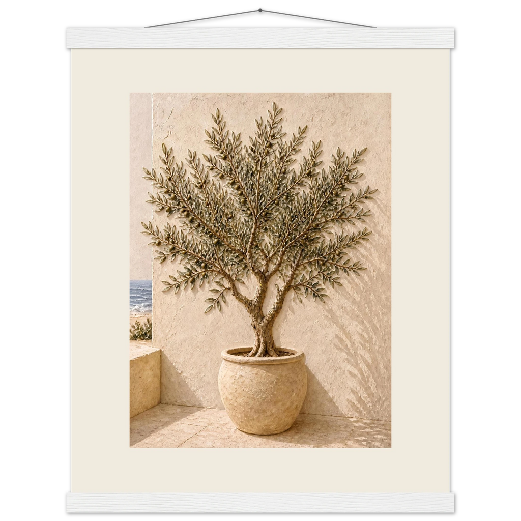 Olive Terrace: landscape and sun. Fine art poster, alternate frame and size.