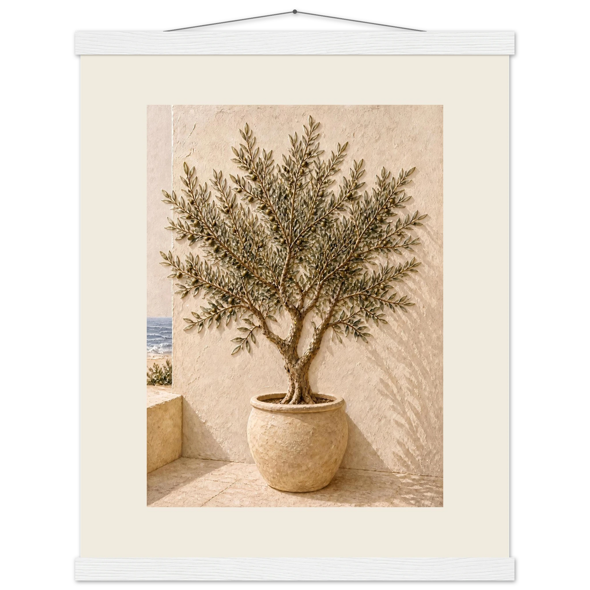 Olive Terrace: landscape and sun. Fine art poster, alternate frame and size.