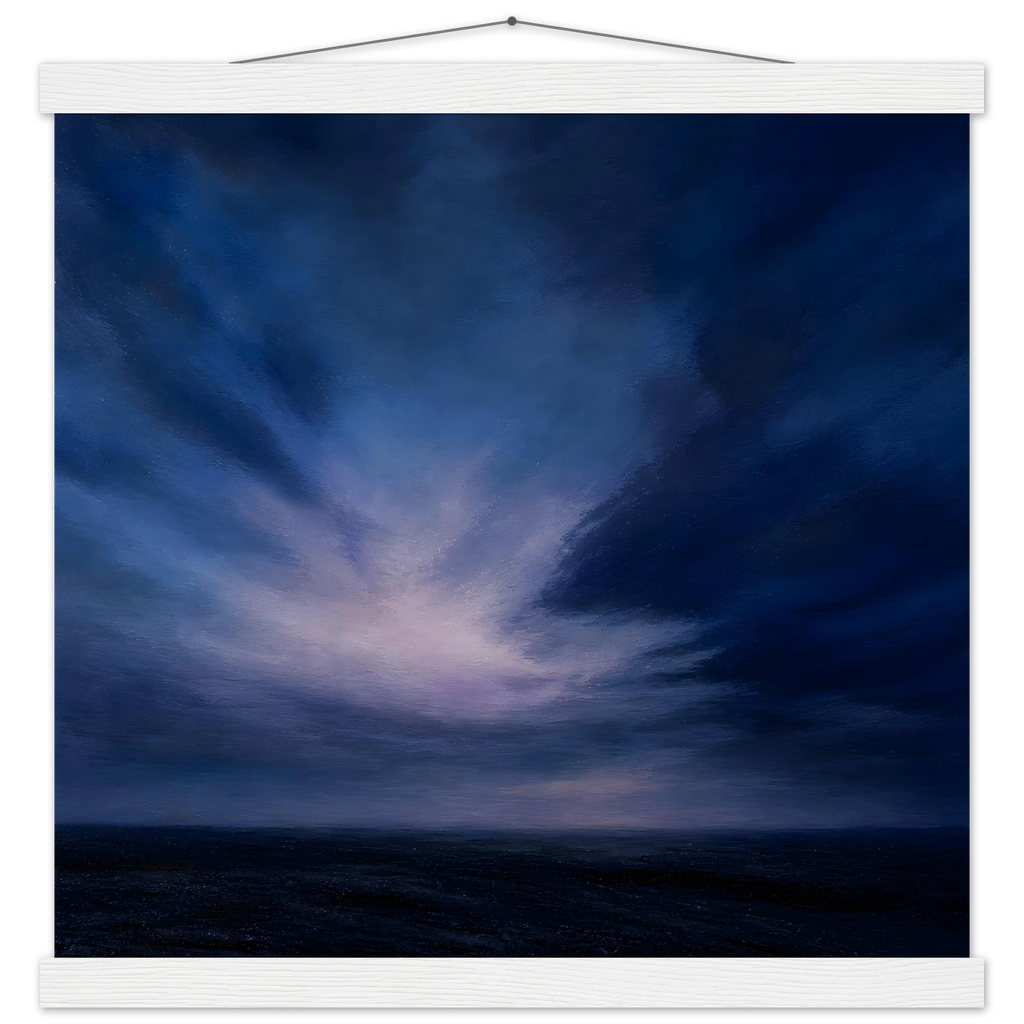 Blue Hour Field: night, horizon and deep blue. Museum-quality fine art poster.