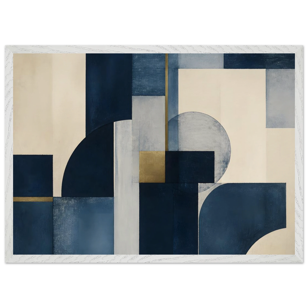 Blue Architecture: geometric abstract, blue and cream. Framed fine art print by The Light Stays.