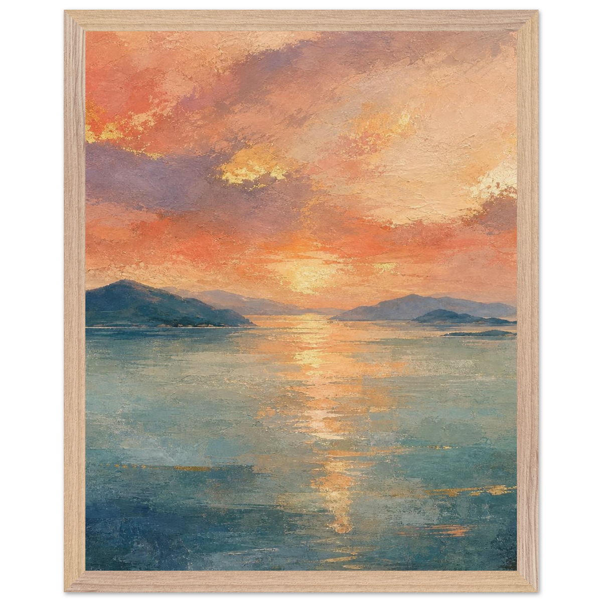 Setouchi Peach Dawn: riviera and japandi. Framed fine art print by The Light Stays.