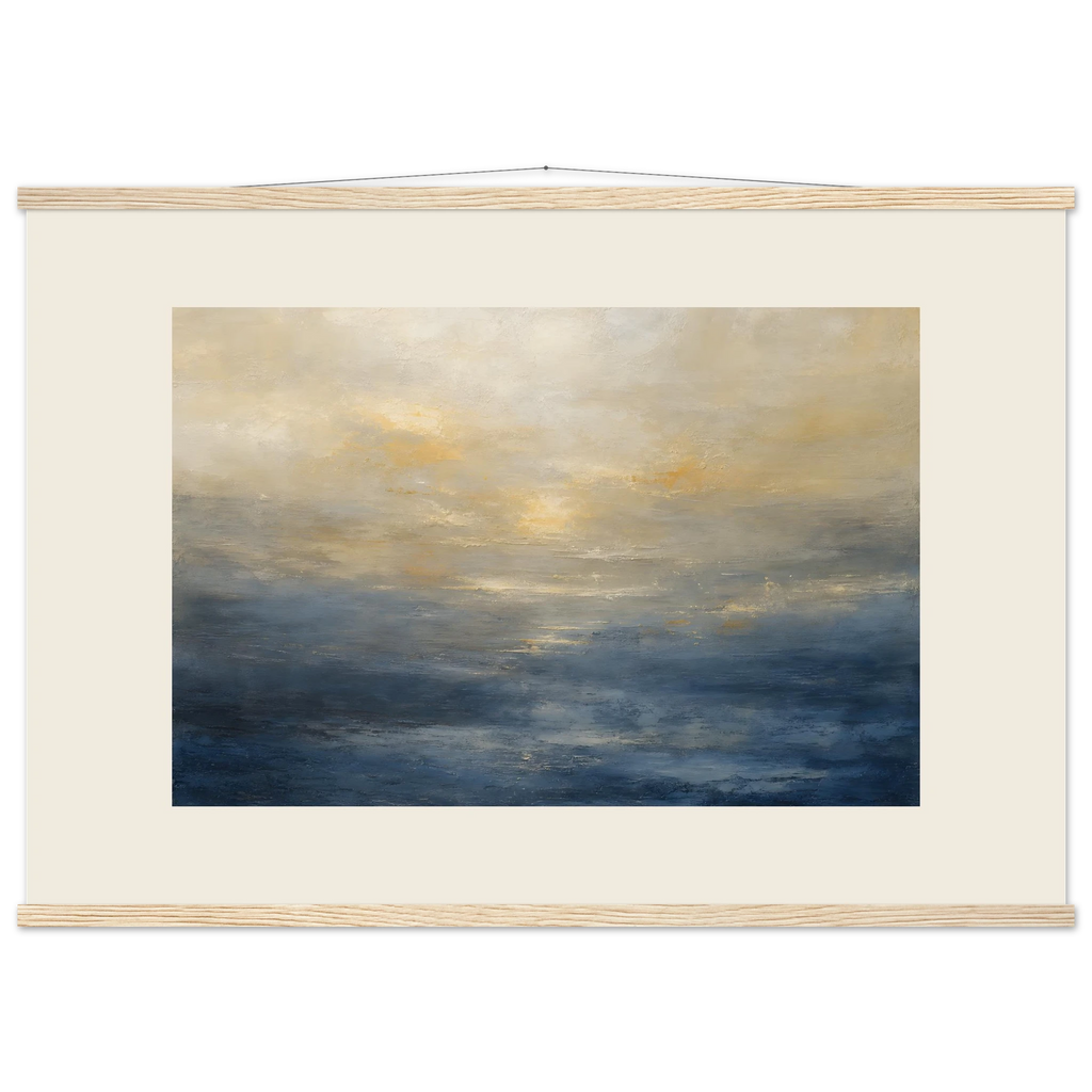 Golden Sea Mist, sea and coastal landscape. Archival fine art poster shown framed.